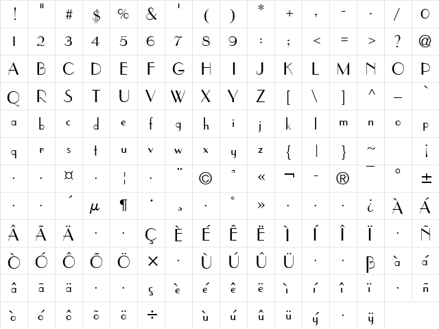 Paris Regular  glyph index