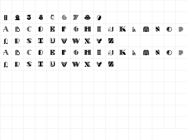 Pastiche Capital Regular  glyph index