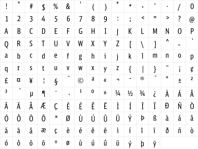 DB Sans Comp Regular  glyph index