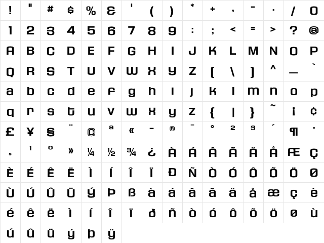 HouseGothicHG23Ext BOLD2  glyph index