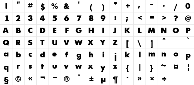 a_FuturicaBlack Regular  glyph index