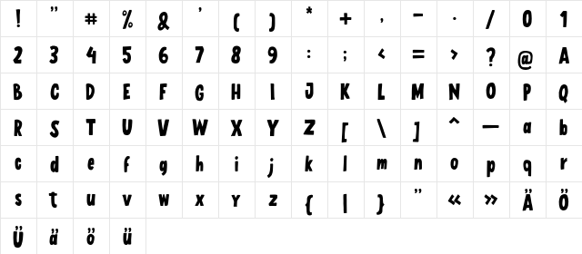LuTuna Regular  glyph index