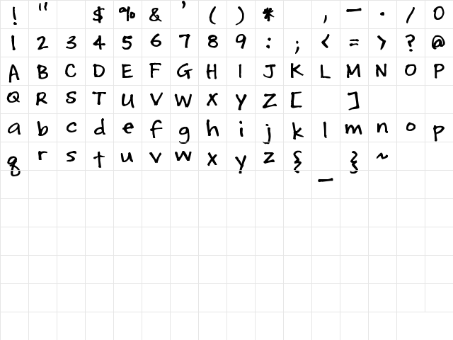 Pea Karynsig Regular  glyph index