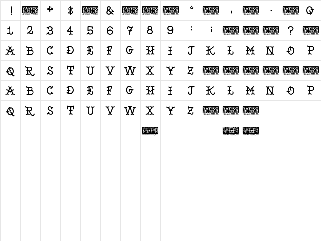 Tattoo Museum Regular  glyph index