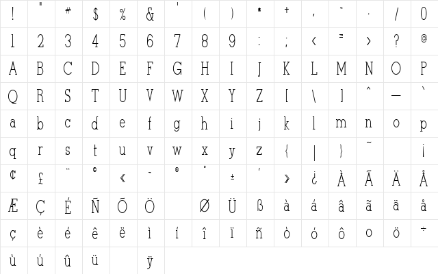 Midnight Rider 1 Regular  glyph index