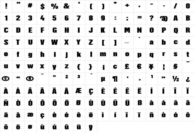 Hector Bold  glyph index