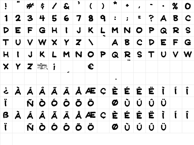 JeffreyPrint JL Regular  glyph index