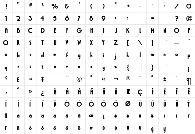 XctasySansRR ExtraBold Regular  glyph index