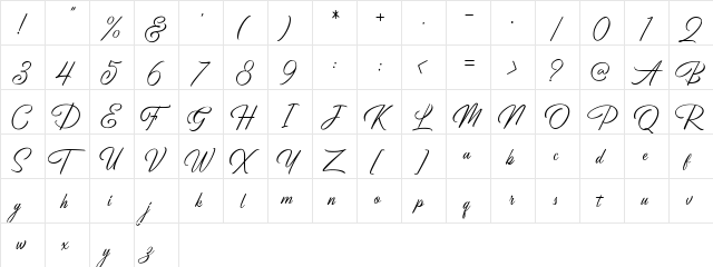 Birmingham Script DEMO Regular  glyph index
