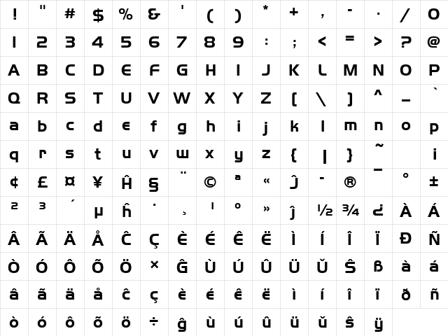 HandelGotDBol Eo Regular  glyph index