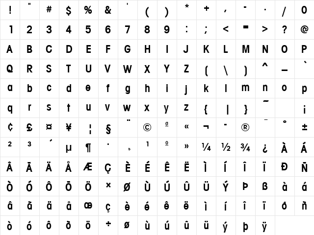 AvalonCond Bold  glyph index