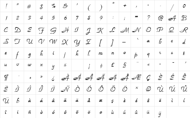 ParkAveDIn1 Regular  glyph index