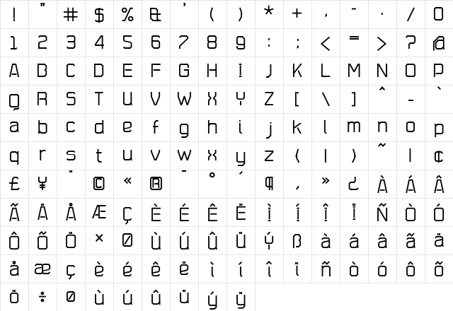 Plotta Bold  glyph index