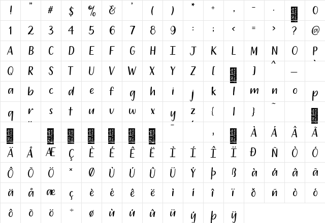 212 Dreamery Sans Demo Regular  glyph index
