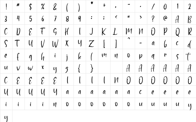 Hello Winter Regular  glyph index