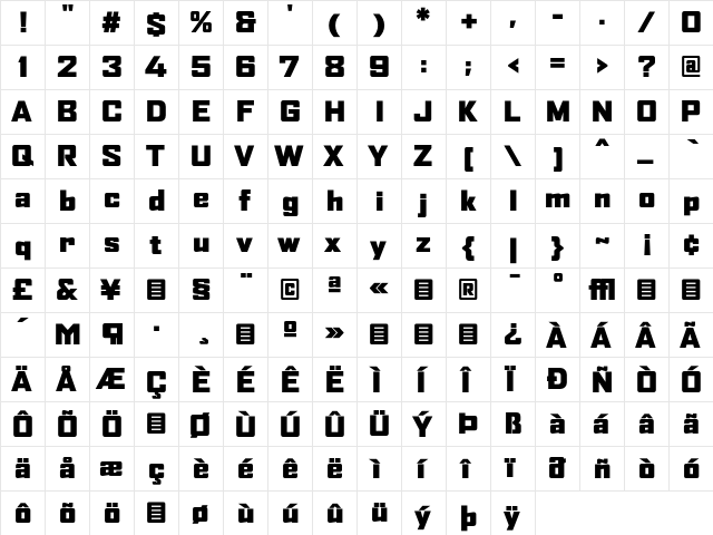 AgencyFB BlackWide  glyph index