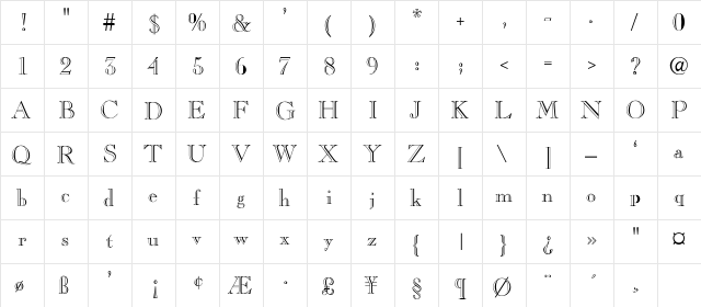 CASLONOPENFACE-Thin Regular  glyph index