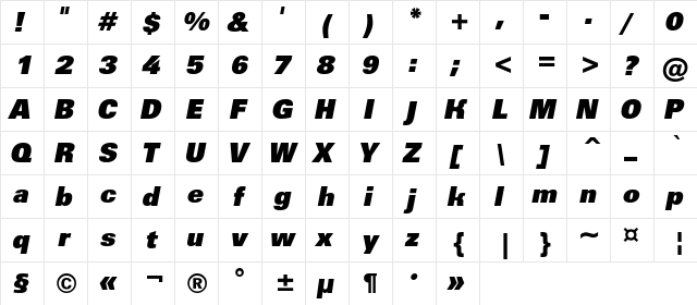 a_GroticExtraBlack Italic  glyph index