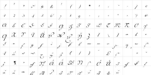 18th Century Kurrent Text Regular  glyph index