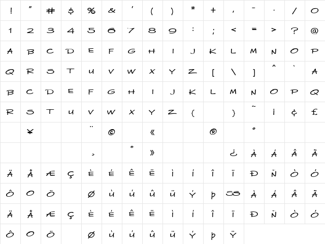 LHF Basher REG Regular  glyph index