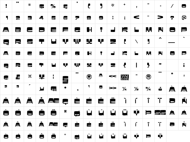 Sunbelt Regular  glyph index