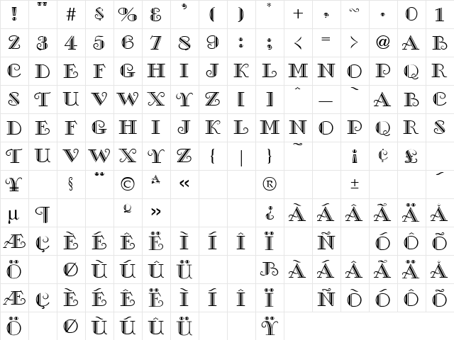 Illness 1 Regular  glyph index