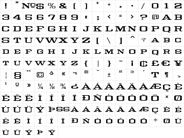 LHF Burbank Roman  glyph index