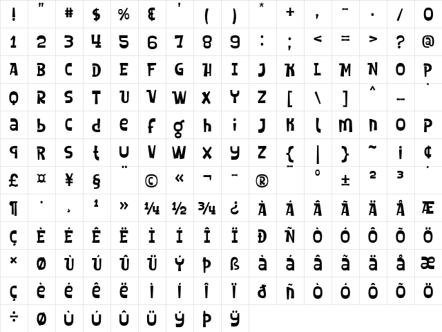 SHEROO Regular  glyph index