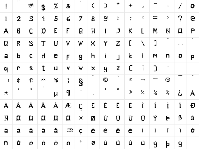 little monster Regular  glyph index