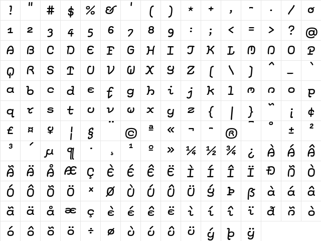 Elementis LT Std Medium  glyph index