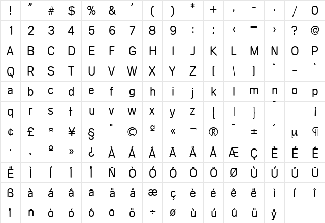 Mercedes-Serial-Light Regular  glyph index