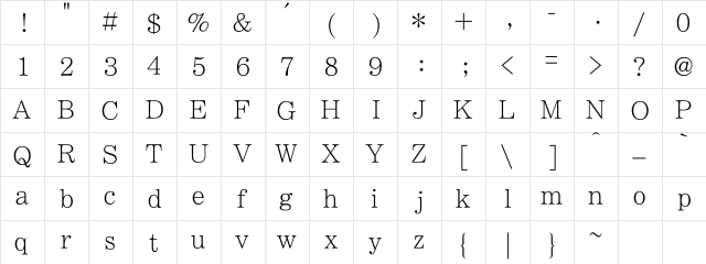 LiSong Pro Light  glyph index