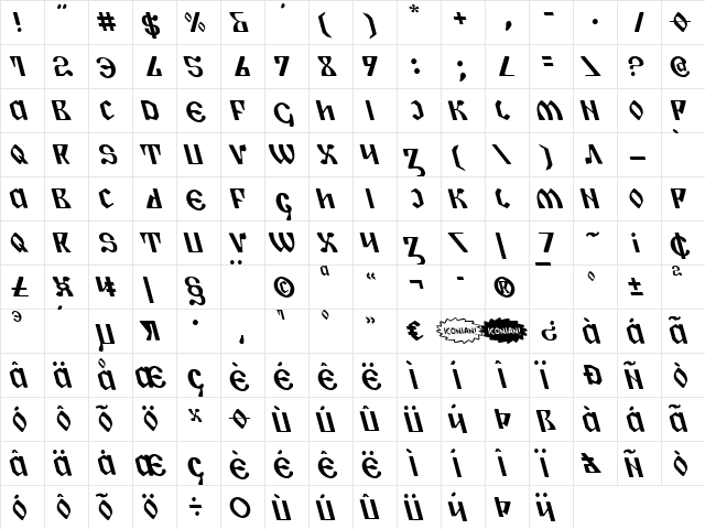 Piper Pie Leftalic Leftalic  glyph index