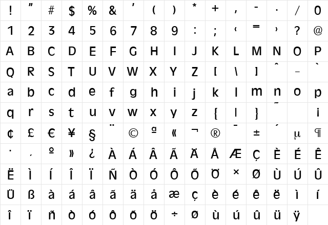 RavennaSerial-Medium Regular  glyph index