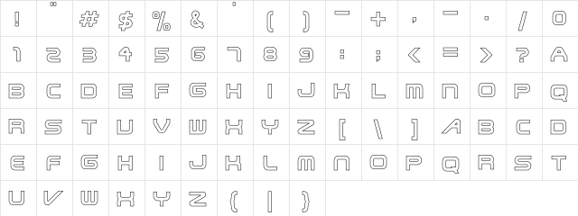 Steel Hollow Regular  glyph index