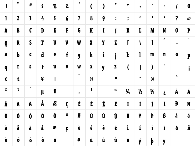 TriplexConSerBlackLining Regular  glyph index