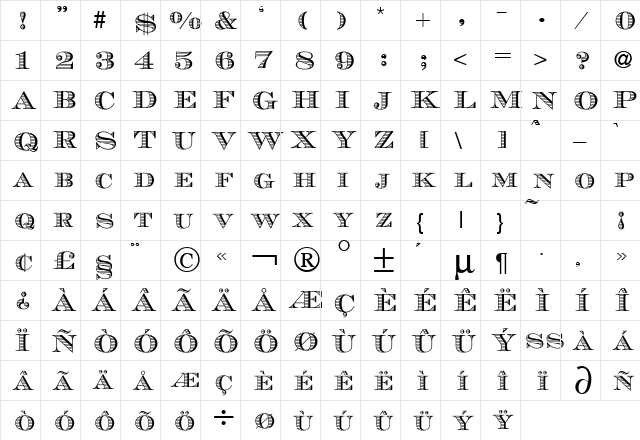 Maurice DB Regular  glyph index
