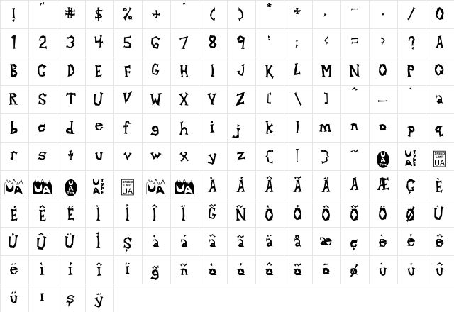 TR Alpha Dance Regular  glyph index