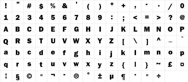 BloknotHeavyC Regular  glyph index