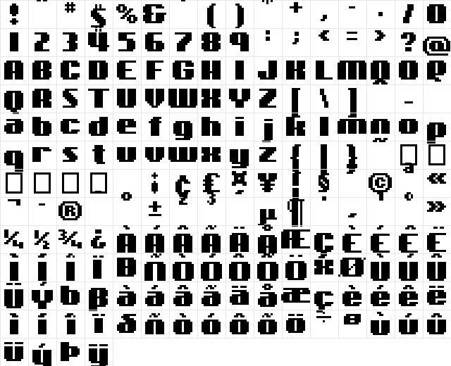 01Energetix Bold  glyph index