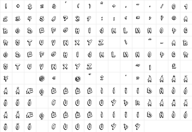 Sprite Graffiti Shadow  glyph index