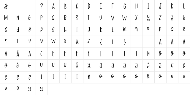 Milloris Diary Regular  glyph index