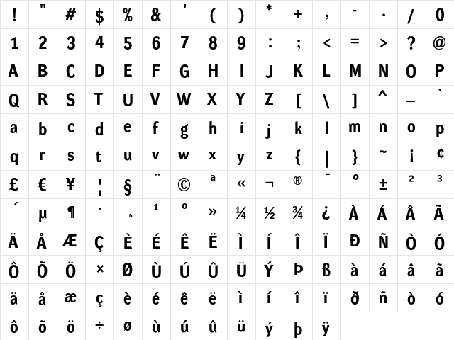 DynaGrotesk R Bold  glyph index