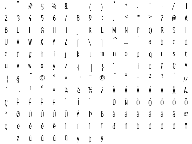 Susanna Regular  glyph index