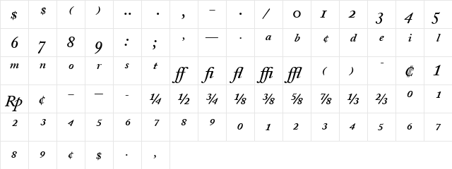 ACaslonExp Regular Bold Italic  glyph index