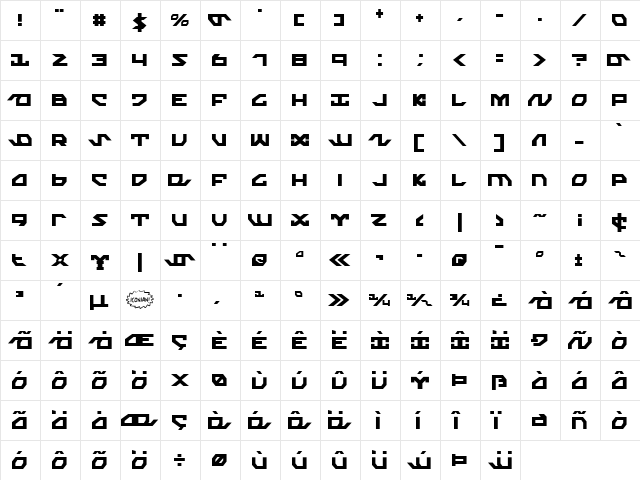 Nightrunner Condensed Condensed  glyph index