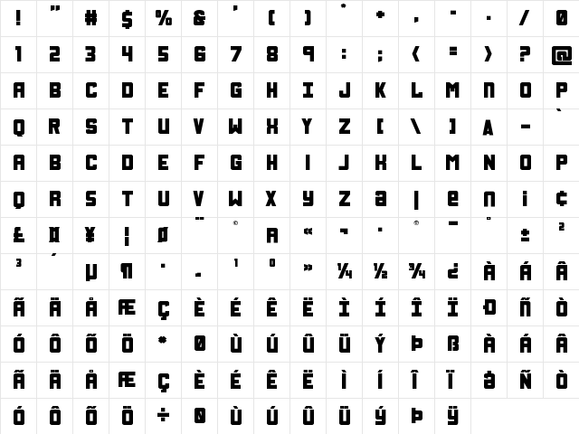 Urban Defender Expanded Expanded  glyph index
