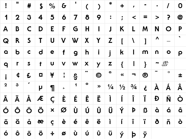 Ubiq Gothic Black SSi Extra Bold  glyph index