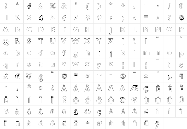 DavidBeckerOutline Bold  glyph index