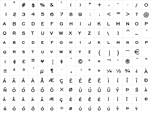 Chisel Bold  glyph index
